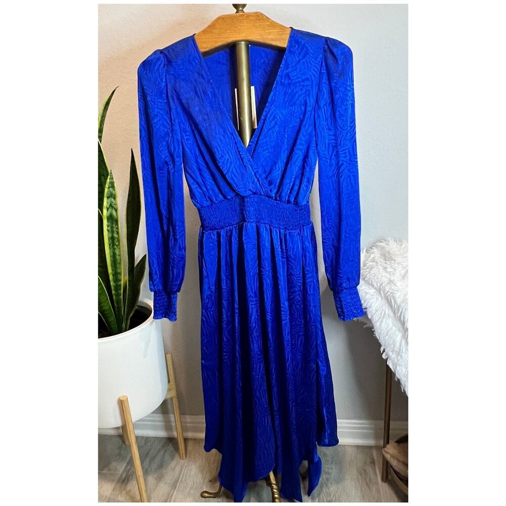 Michael Kors Cobalt Blue V Neck Satin Effect Midi /Maxi Dress Size S NWT